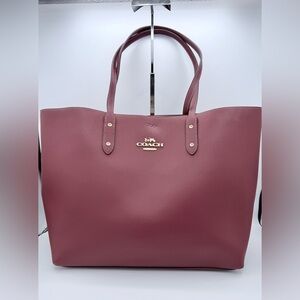 Coach Town Tote Polished Pebble Leather Wine Pink Interior Gold Hardware 72673